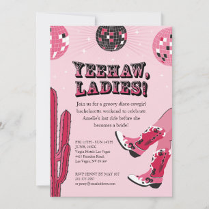 Pink und Black Disco Cowgirl Bachelorette Weekend Einladung