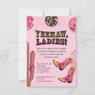 Pink und Black Disco Cowgirl Bachelorette Weekend Einladung