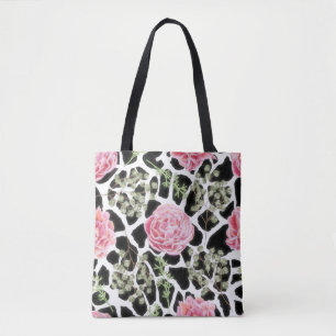 Pink und Black Giraffe Muster und Blume Tasche