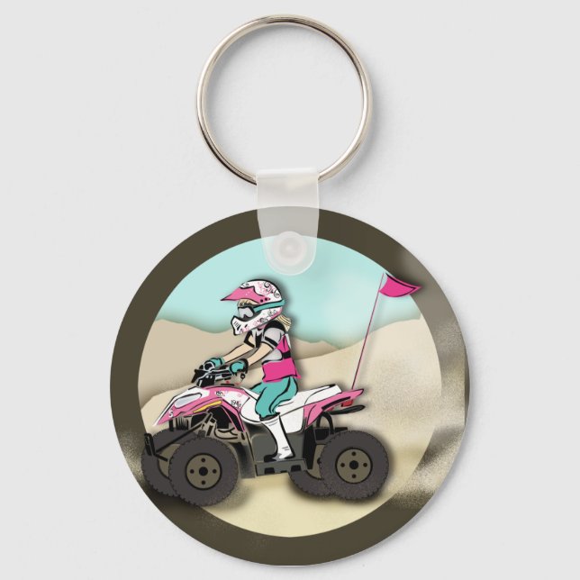 Pink und Black Girl ATV Rider Schlüsselanhänger (Vorderseite)