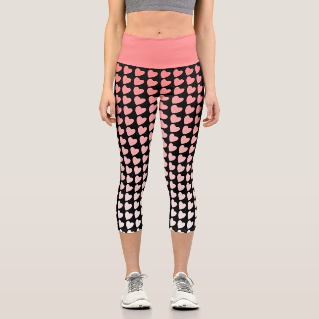 Pink und Black Heart Pattern Gradient Girl Capri Leggings (Vorderseite)