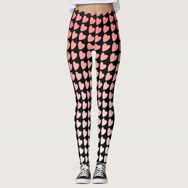 Pink und Black Heart Pattern Gradient Girl Leggings (Vorderseite)