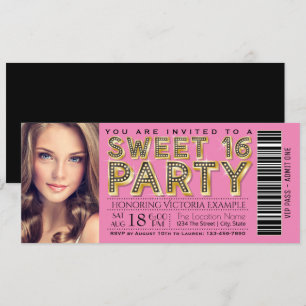 Pink und Black Hollywood Glam Sweet 16 Ticket Einladung