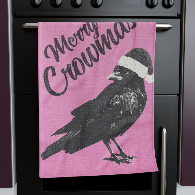 Pink und Black Merry Weihnachten Geschirrtuch (This pink and black "Merry Crowmas" Christmas (or pinkmas) towel is fun and unique for the holiday.)