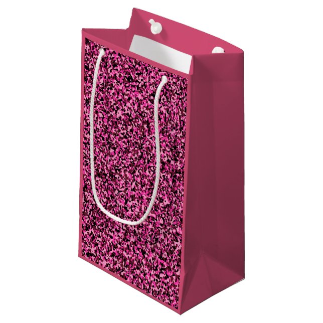 Pink und Black Mini Camouflage Kleine Geschenktüte (Vorderseite Schrägansicht)