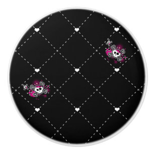 Pink und Black Pirate Skull Crossbones Punk Dresse Keramikknauf