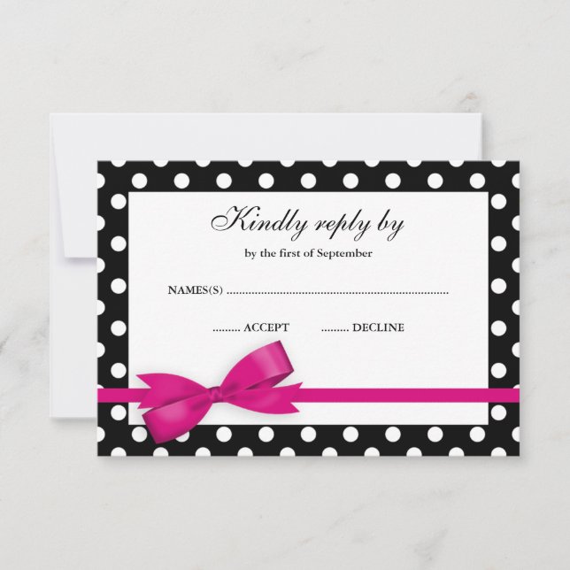Pink und Black Polka Dot Bow UAWG RSVP Karte (Vorderseite)
