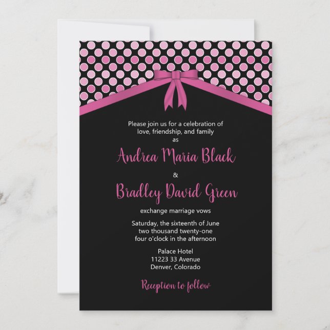 Pink und Black Polka Dots Einladung zur Hochzeit (Vorderseite)