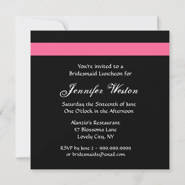 PINK und BLACK Rose Bridesmaid Luncheon Einladung (Vorderseite)