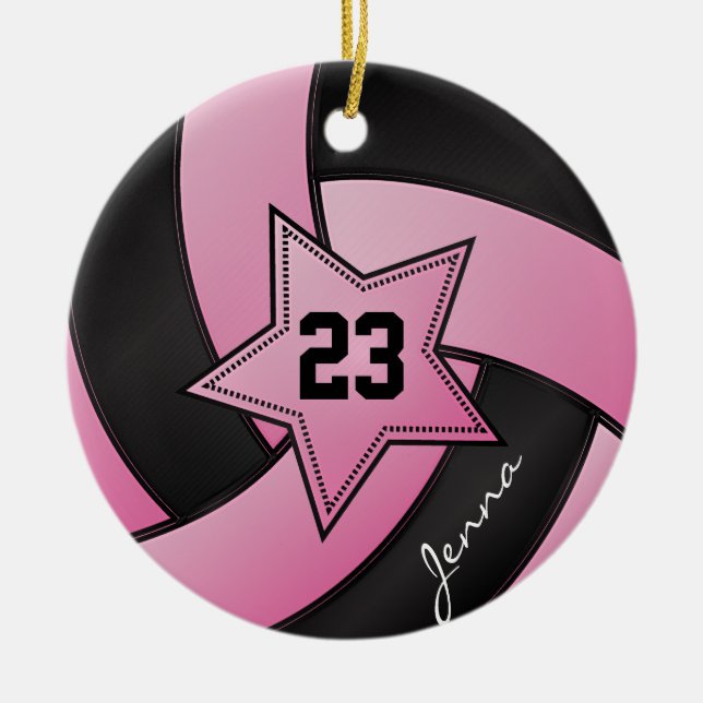Pink und Black Star Volleyball Keramikornament (Vorne)