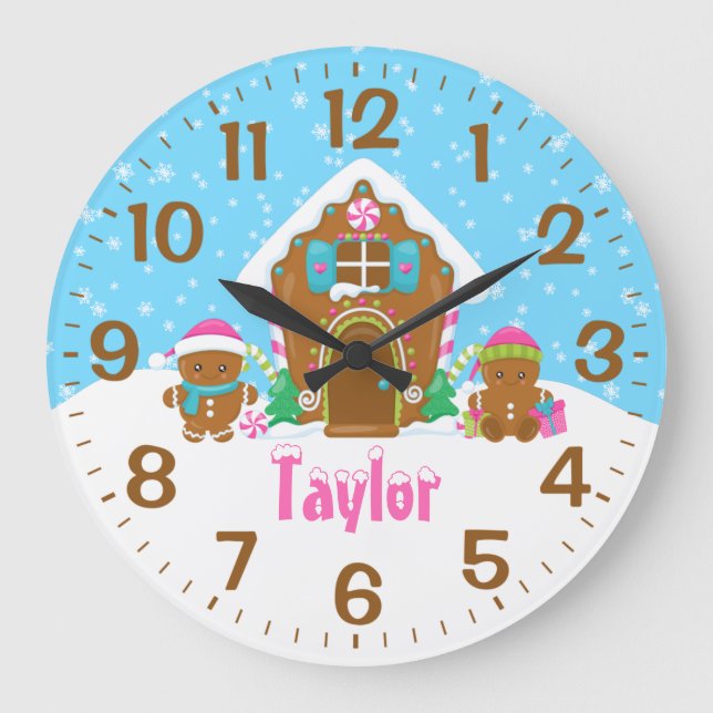 Pink und Blau des Lebkuchenhauses Große Wanduhr (Vorderseite)