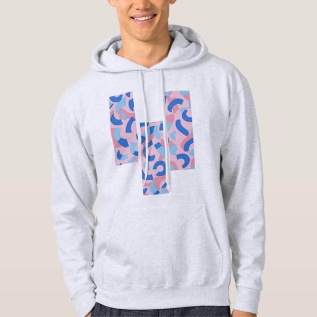 Pink und Blau geteilte Doodle-Muster Hoodie (Vorderseite)