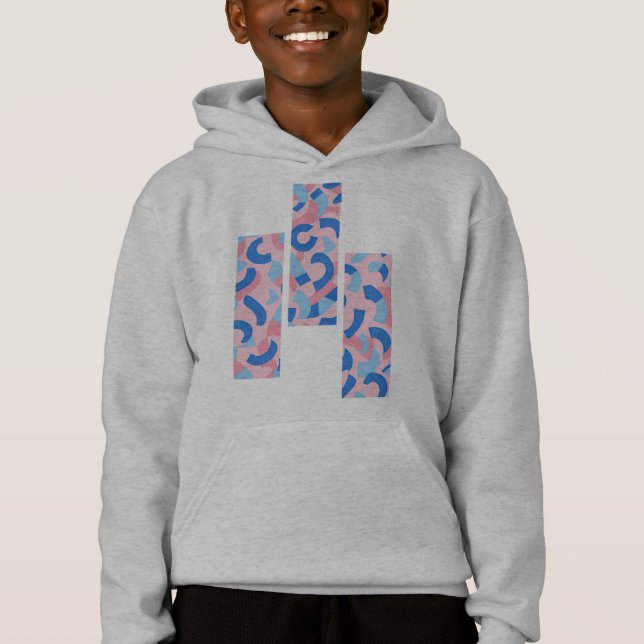 Pink und Blau geteilte Doodle-Muster Hoodie (Vorderseite)