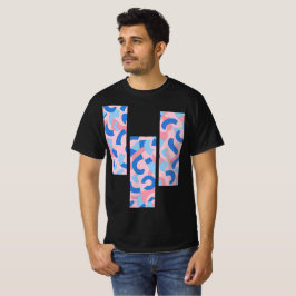 Pink und Blau geteilte Doodle-Muster T-Shirt