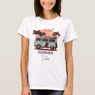Pink- und Blau-Retro-Sonnenuntergang-Sommer-Vibes- T-Shirt