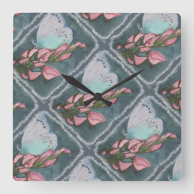 PINK UND BLAUE SCHALTFLÄCHE QUADRATISCHE WANDUHR (Vorderseite)