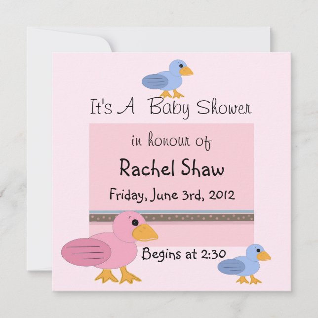 Pink und Blue Baby Ducks Babydusche Einladung (Vorderseite)