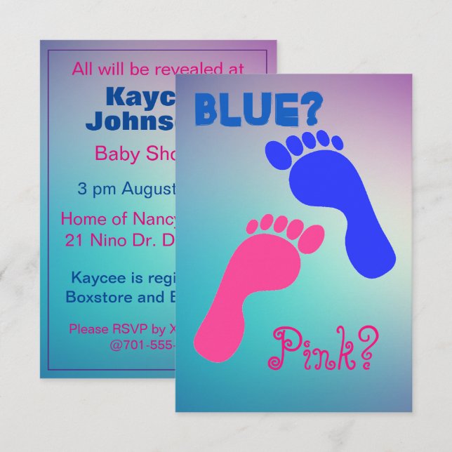 Pink und Blue Baby Footprints Einladung (Vorne/Hinten)