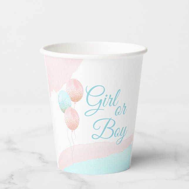 Pink und Blue Balloons Junge oder Girl Gender Reve Pappbecher (Vorderseite)