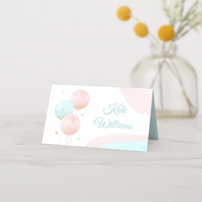 Pink und Blue Balloons Junge oder Girl Gender Reve Platzkarte (Vorderseite)