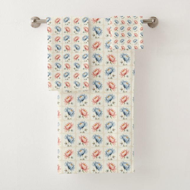 Pink und Blue Blume Badhandtuch Set (Insitu)