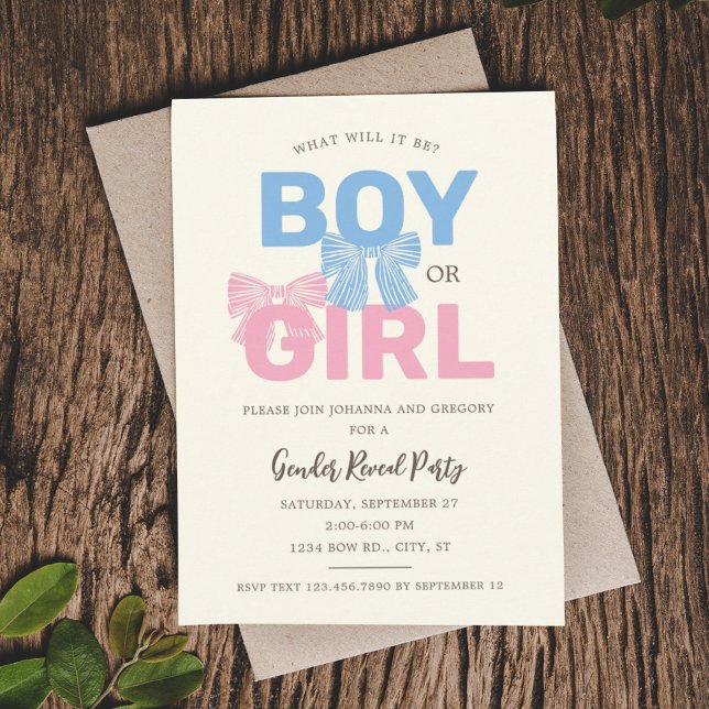 Pink und Blue Bow Baby Gender Reveal Einladung (Von Creator hochgeladen)