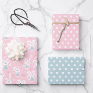 Pink und Blue Bunny Bunny Rabbit Wrapping Papier S