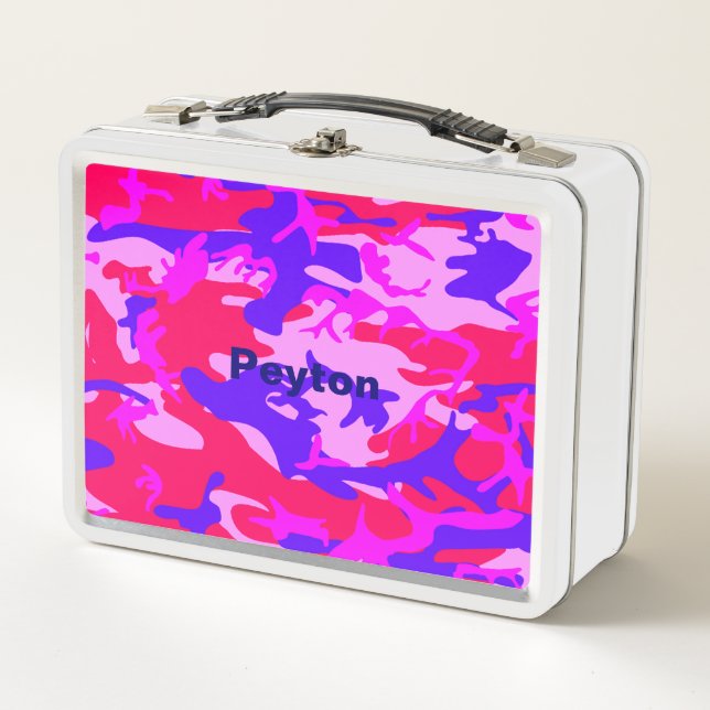 Pink und Blue Camouflage Add Name Metal Lunchbox (Vorderseite)