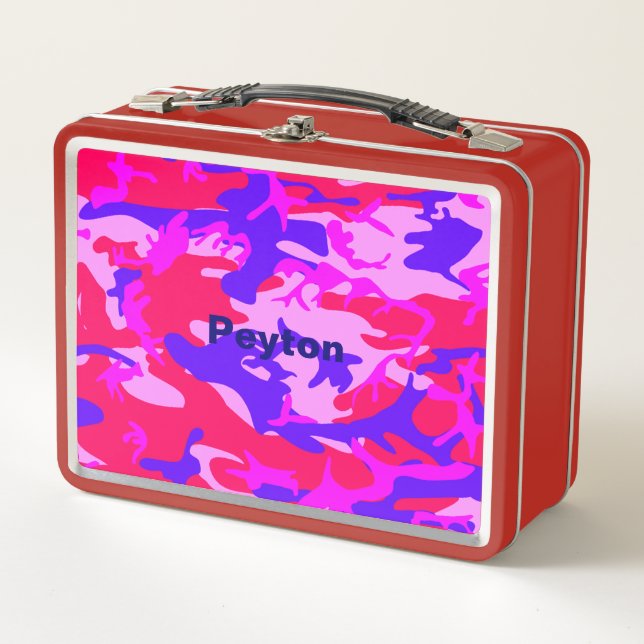 Pink und Blue Camouflage Add Name Metal Lunchbox (Vorderseite)