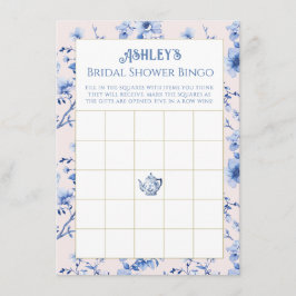 Pink und Blue Chinoiserie Brautparty Bingo Begleitkarte
