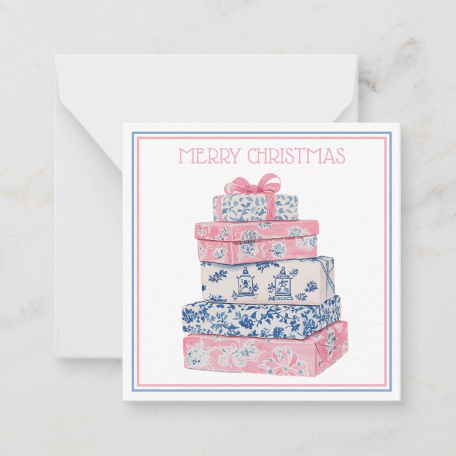 Pink und Blue Chinoiserie Weihnachtsgeschenke Mitteilungskarte (Vorderseite)