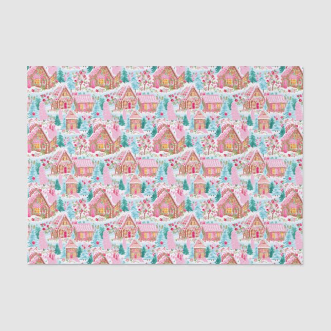 Pink und Blue Christmas Gingerbrett Stadt Seidenpapier (Vorderseite)
