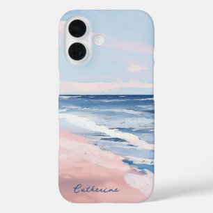 Pink und Blue Coasta Beach Gouache Art iPhone 16 Hülle