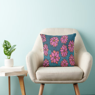 Pink und Blue Dahlia Muster Kissen Kissen