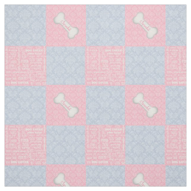 Pink und Blue Damask Patchwork mit Name Stoff (Muster)