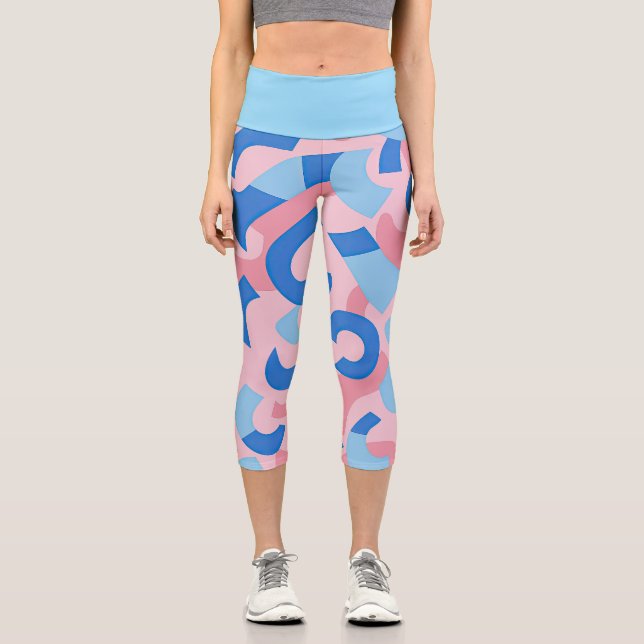 Pink und Blue Doodle Muster Capri Leggings (Vorderseite)