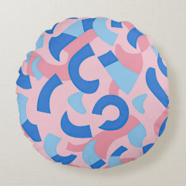Pink und Blue Doodle Muster Rundes Kissen