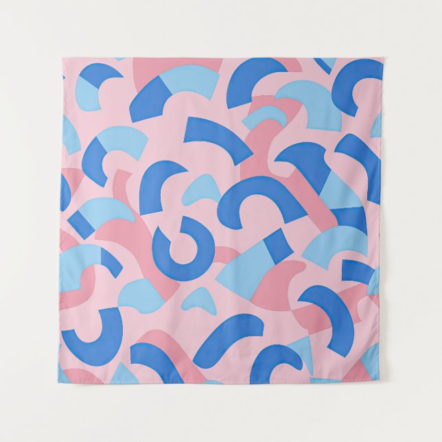 Pink und Blue Doodle Muster Wandteppich (Vorderseite (Horizontal))