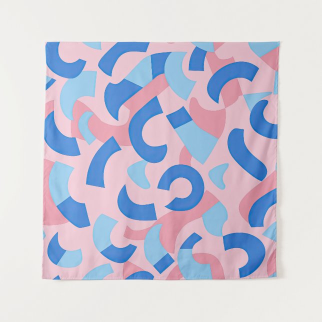 Pink und Blue Doodle Muster Wandteppich (Vorderseite)