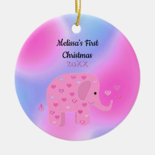 Pink und Blue Elephant Baby Erstes Weihnachtsfest Keramik Ornament