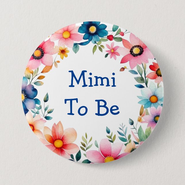 Pink und Blue Floral Mimi zu Baby Dusche Button (Vorderseite)