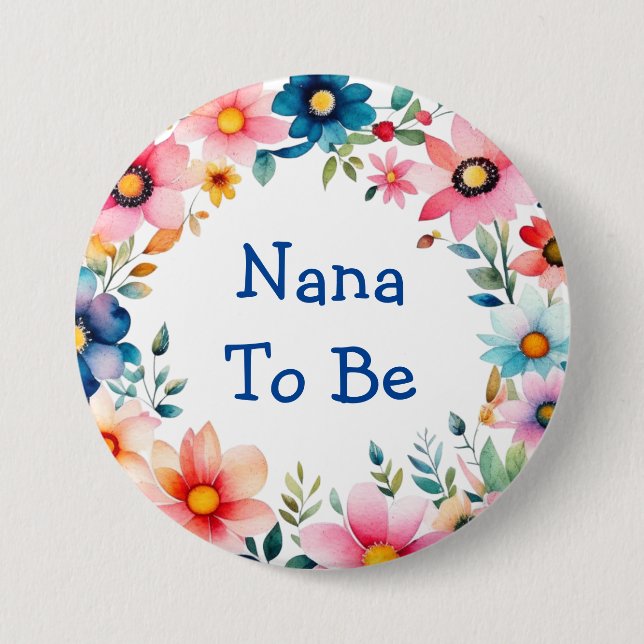 Pink und Blue Floral Nana als Baby Dusche Button (Vorderseite)