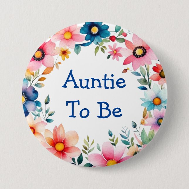 Pink und Blue Floral Tantchen zum Baby Dusche Button (Vorderseite)