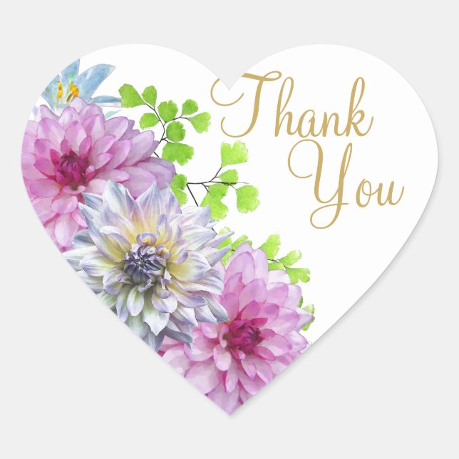 Pink und Blue Floral Wedding Vielen Dank Herz-Aufkleber (Vorderseite)