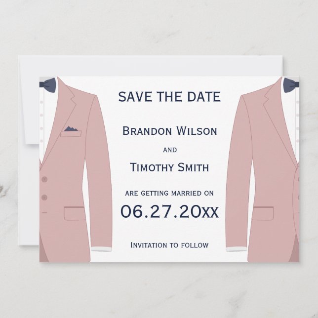 Pink und Blue Gay Wedding speichern die Datumskart Einladung (Rückseite)