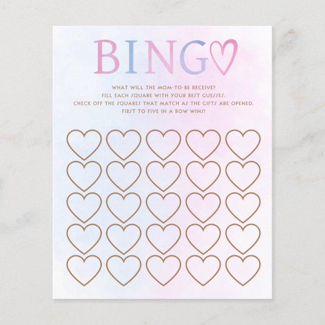 Pink und Blue Gender Reveal Baby Shower Bingo Game (Vorderseite)