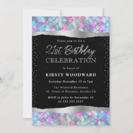 Pink und Blue Glitzer Mermaid Scales 21. Geburtsta Einladung