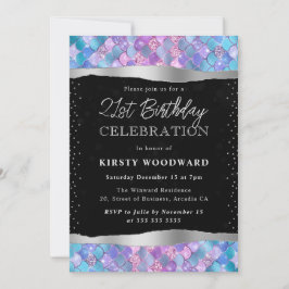 Pink und Blue Glitzer Mermaid Scales 21. Geburtsta Einladung