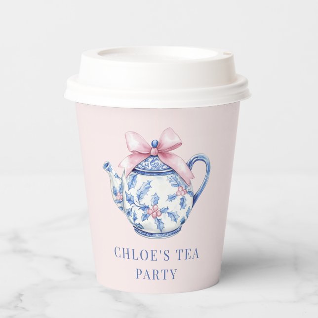 Pink und Blue Grandmillennial Tee Party Pappbecher (Vorderseite)