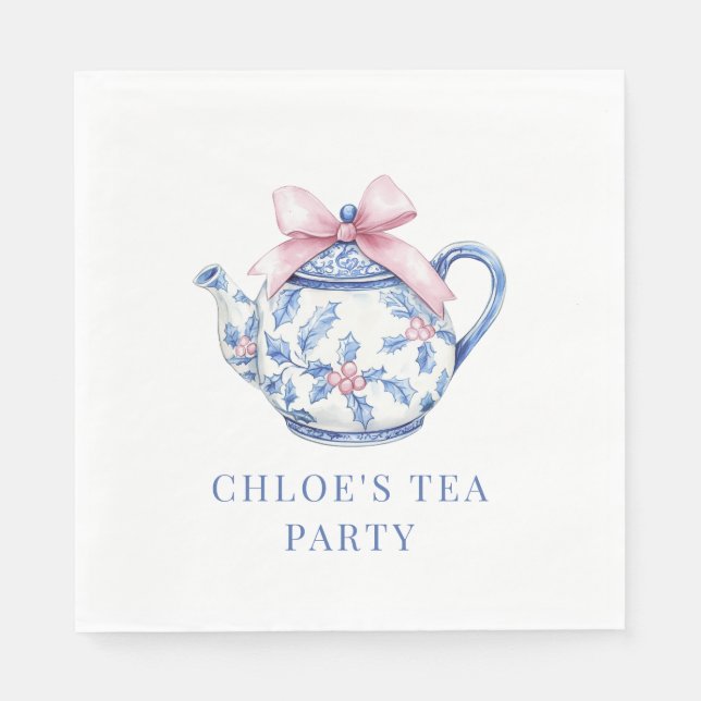 Pink und Blue Grandmillennial Tee Party Serviette (Vorderseite)
